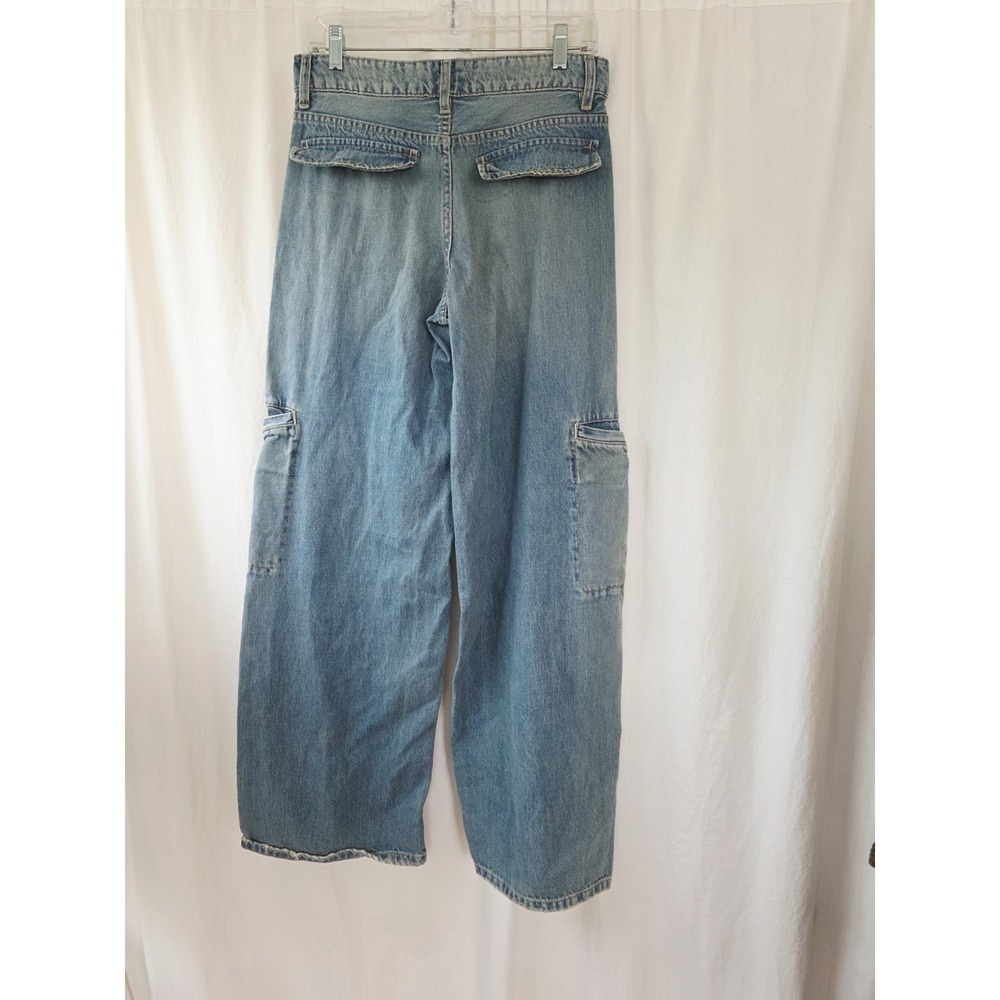Zara Baggy Cargo Wide Leg Jeans Women Sz 6 28 Blue Distressed High Rise 30x31 - Picture 3 of 7